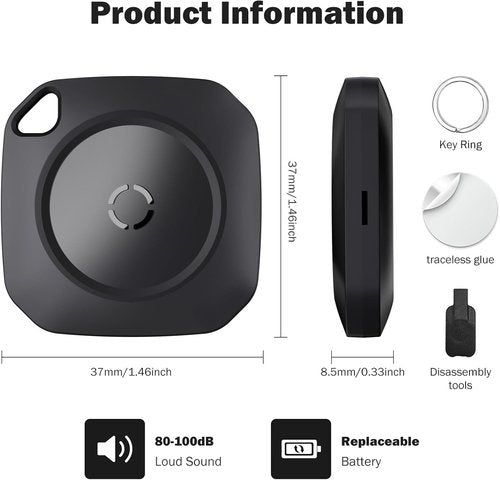 Air Tracker | Smart Bluetooth Tracker Tag - 4 Pack for Luggage, Keys & Backpacks - Replaceable Battery, Black