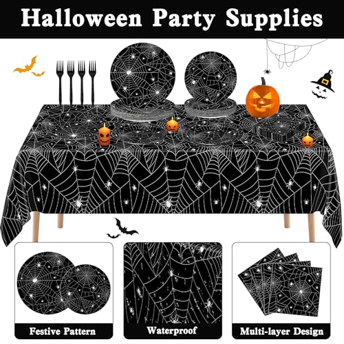 Halloween Paper Spider Web Party Supplies Set - 30 Pieces, Includes Plates, Napkins & Tablecloths - Variation: Halloween