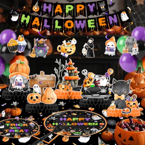 Halloween Party Decorations Kit with Plates Banner & Centerpieces - 24 Guests