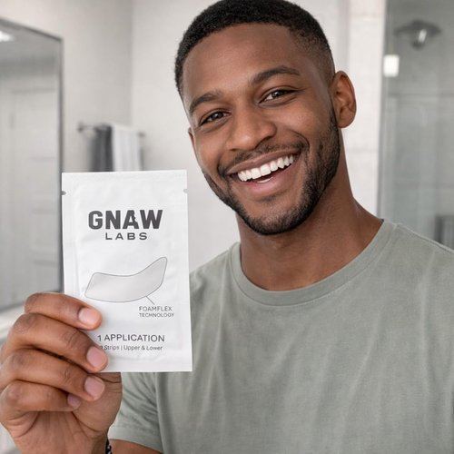 GNAW LABS Teeth Whitening Strips for Men – Mint Fresh | 14 Treatments | Enamel Safe Hydrogen Peroxide Formula with Mint | FoamFlex™ Technology | No Sensitivity, Professional Whitening Kit.