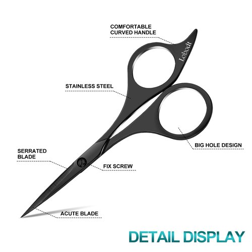 Lobodt Professional beard scissors, 4.9-inch (black) small pointed stainless steel hairdressing scissors, Moustache Trimming，suitable for personal care and beauty of both men and women