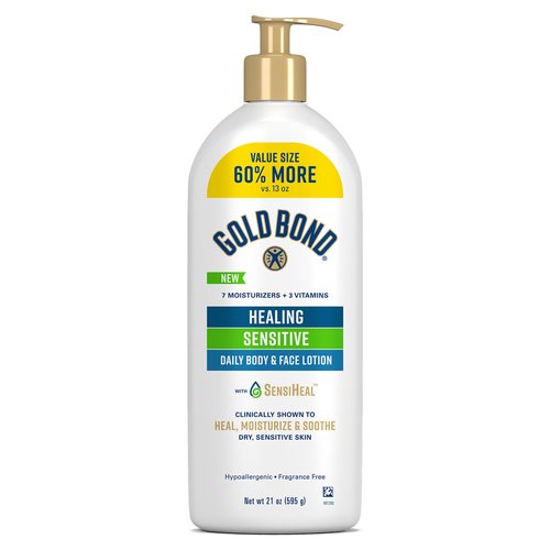 Gold Bond Healing Sensitive Daily Body & Face Lotion with Aloe Moisturizes, Heals & Soothes Dry, Sensitive Skin, Value Size, 21 oz.
