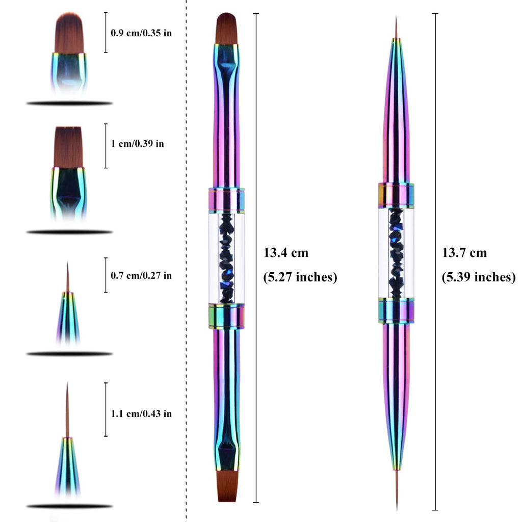 Ycyan 2Pcs Dual-ended UV Builder Gel Nail Brush Set Rhinestone Handle Nail Art Liner Brush Polygel Hard Gel Nail Brushes