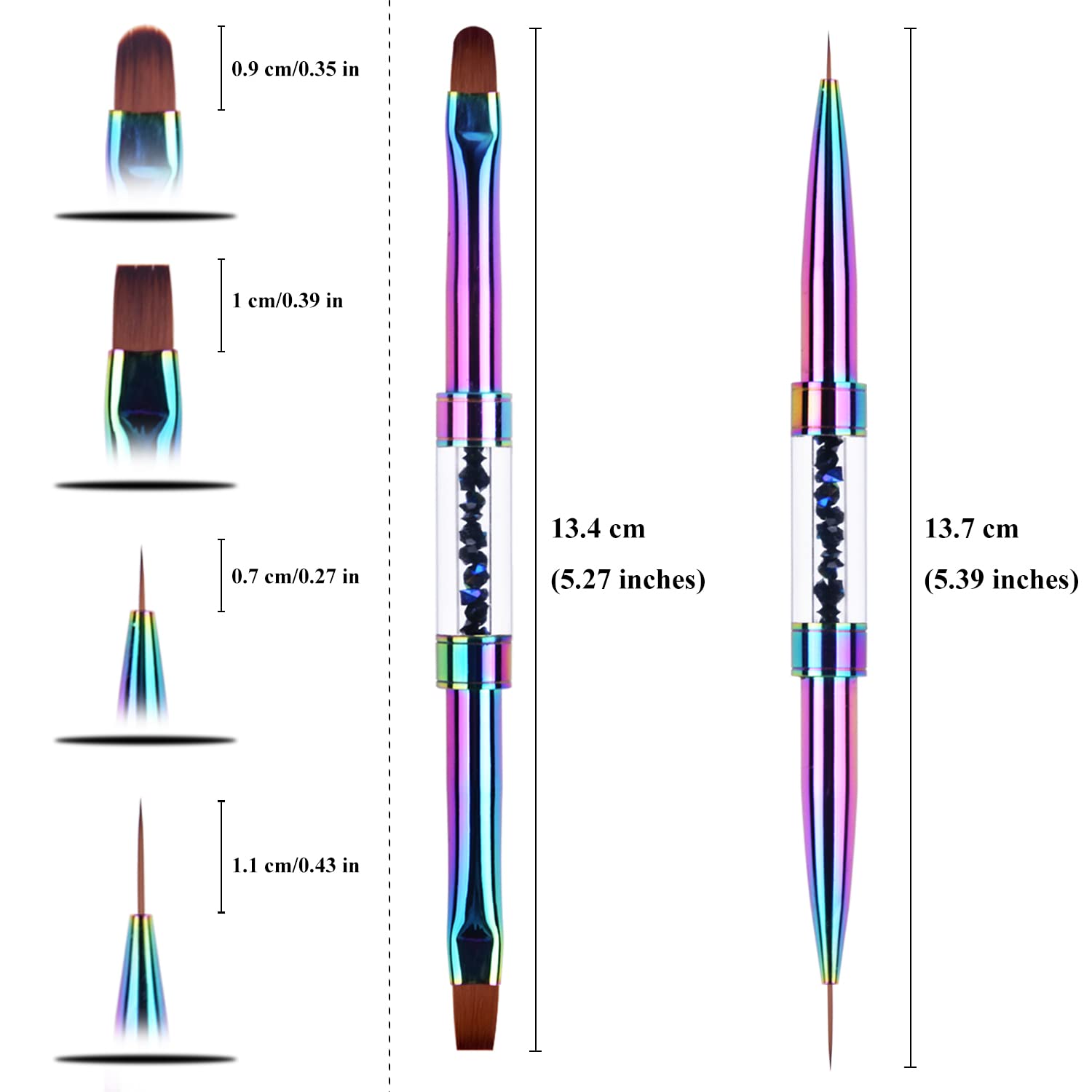 Ycyan 2Pcs Dual-ended UV Builder Gel Nail Brush Set Rhinestone Handle Nail Art Liner Brush Polygel Hard Gel Nail Brushes
