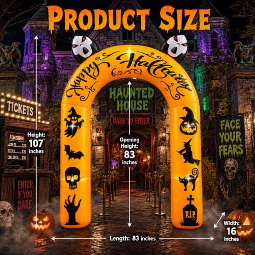 Halloween Inflatable Archway 9FT Tall with Ghost, Pumpkin, Witch & LED Lights - Outdoor Yard Decor