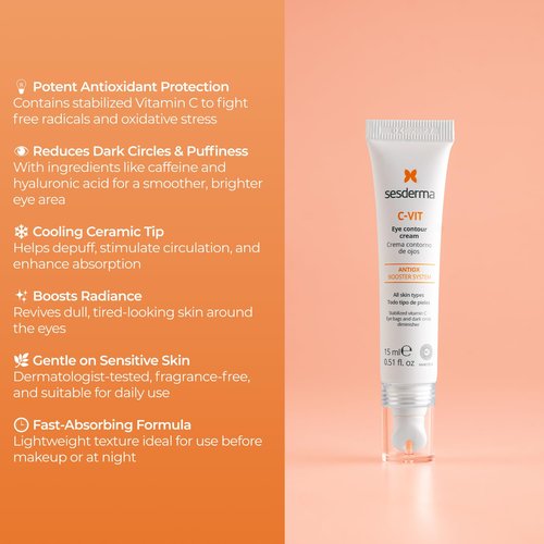 Sesderma C-VIT Eye Contour Cream - Antioxidant Protection for Wrinkles & Tired Eyes, 0.5 fl oz