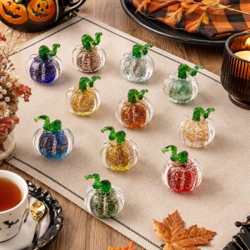 12-Piece Mini Hand Blown Glass Pumpkins Set - Fall Halloween Thanksgiving Decor
