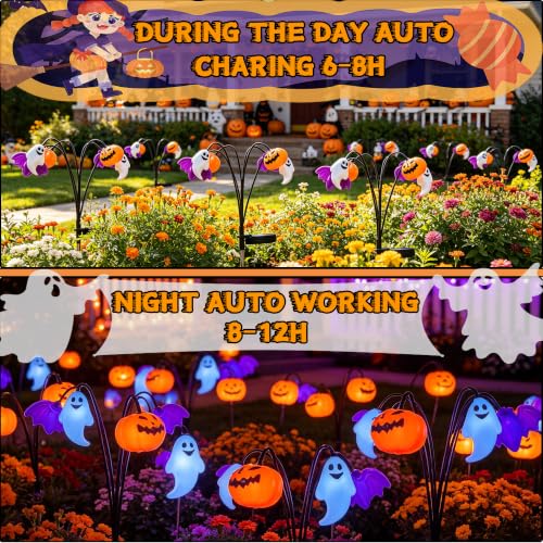 Halloween Solar String Lights with Bat, Ghost & Pumpkin Decorations - Outdoor Yard & Garden Decor