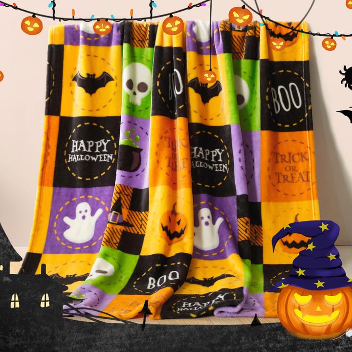 Ghost Halloween Fleece Throw Blanket 50x60 Inches - Soft & Cozy Fall Decor