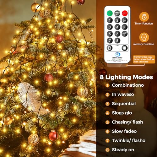 Litogo Christmas Tree Lights 300LED 4.9FT Warm White Fairy Lights with Remote & 8 Modes