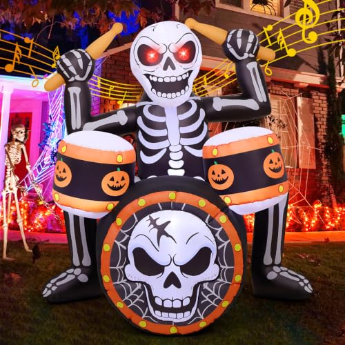 5 Ft Halloween Inflatable Skeleton with Music & LED Lights - Outdoor Yard Decor