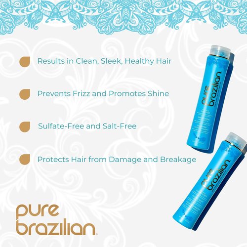 Pure Brazilian Anti-Frizz Shampoo & Conditioner - Salt-Free, Color Safe, Enriched with Keratin & Argan Oil | 13.5 Ounce