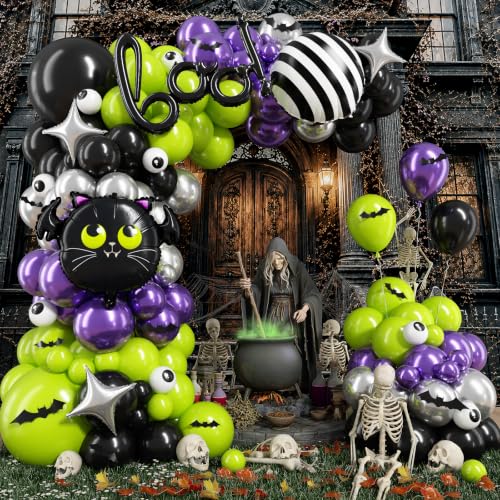 Halloween Balloon Garland Arch Kit - Purple Lime Green Black with Eyeball Balloons & Variations