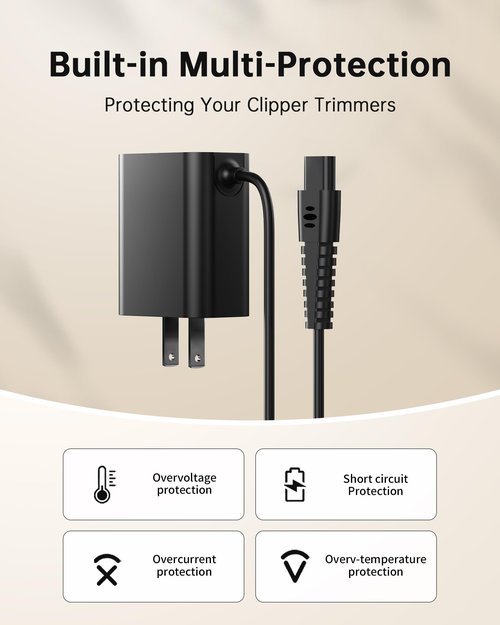 VHBW 4.5V Charger for BaByliss PRO FX870 FX825 Clipper Compatible with FX787 FX788 FX726 Trimmer - 6.5FT Extra Long Power Cord Replacement Part