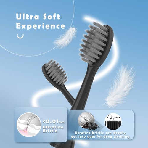 Compatible with Burst Adults Electric Toothbrush Replacement Heads with Dust Cover Caps, Perfect Fit with Burst Sonic Toothbrush Charcoal Soft Bristles,10 Pack, Black
