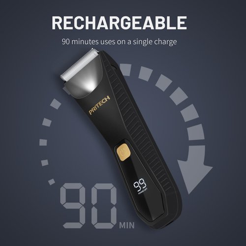 PRITECH Manscape Body Hair Trimmer for Men - Waterproof Pubic Hair Ball Trimmer, Ceramic Blade Electric Body Shavers for Men with USB-C Charging, Wet & Dry Use & Nick-Free Razor, Sensitive Skin Safe