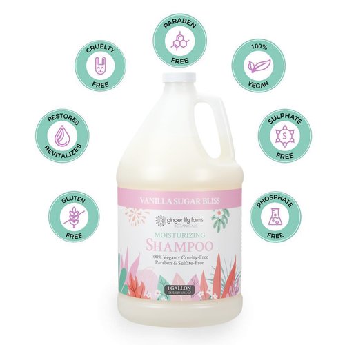 Ginger Lily Farms | Moisturizing Shampoo for All Hair Types - 100% Vegan, Vanilla Sugar Bliss, 1 Gallon