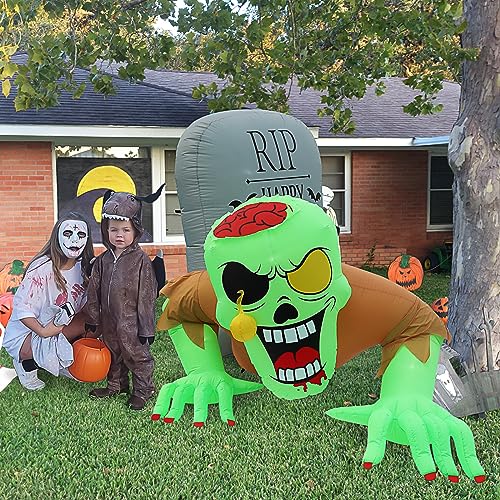 Halloween Inflatable Zombie Tombstone Outdoor Decorations - 8.6Ft Spooky Yard Decor