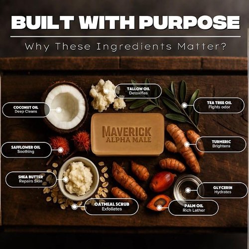 Maverick Beef Tallow Soap for Men - Moisturizing Bar with Tea Tree Oil & Shea Butter | 8oz Long-Lasting Cleanser