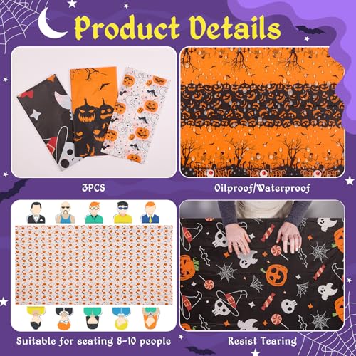 Halloween Pumpkins Tablecloth Set - 54x108 Inch Disposable Plastic Table Cover with Banner - 3 Styles