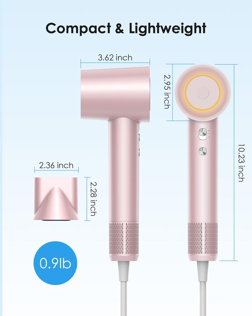 Hair Dryer, zhiyangfei Negative Ion Blow Dryer, 110, 000 RPM Brushless Motor, 3 Heat Settings, 360° Rotating Magnetic Nozzle, High-Speed Low Noise Hair Dryer for Home and Trave (Pink)