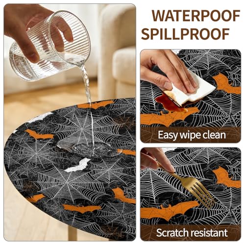 Halloween Round Fitted Tablecloth 54-60 Inch Waterproof Spooky Table Cover - Variation of THIS listing: Halloween-2 / 60"