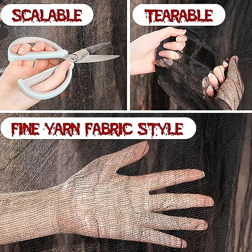 600 x 85 Inch Black Creepy Halloween Fabric - Spooky Haunted House Backdrop