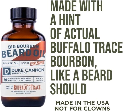 Duke Cannon Big Bourbon Beard Oil - Premium Organic Blend with Apricot Kernel, Argan, and Jojoba Oils, Oak Barrel Scent, 3 oz.
