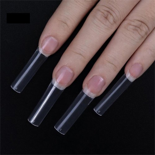 HWHUNO Long Straight Half Cover Tapered XL Square Nail Tips No C Curve,Clear ABS False Nails Medium for Manicure Salon Professional and Home DIY