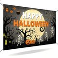 Halloween Banner 71x43 Inch Fabric Backdrop with Skeletons Pumpkins Haunted House MulticolorB76