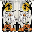 Halloween Curtains for Living Room - 42x45 Inch Cartoon Ghost Pumpkin Moon Decor - Orange Pack of 2