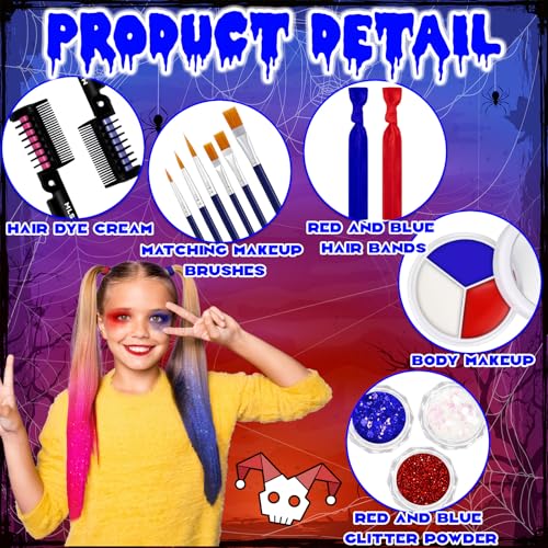 Halloween Clown Makeup Set with Face Paint, Glitter, Hair Color & Accessories - Variation 5