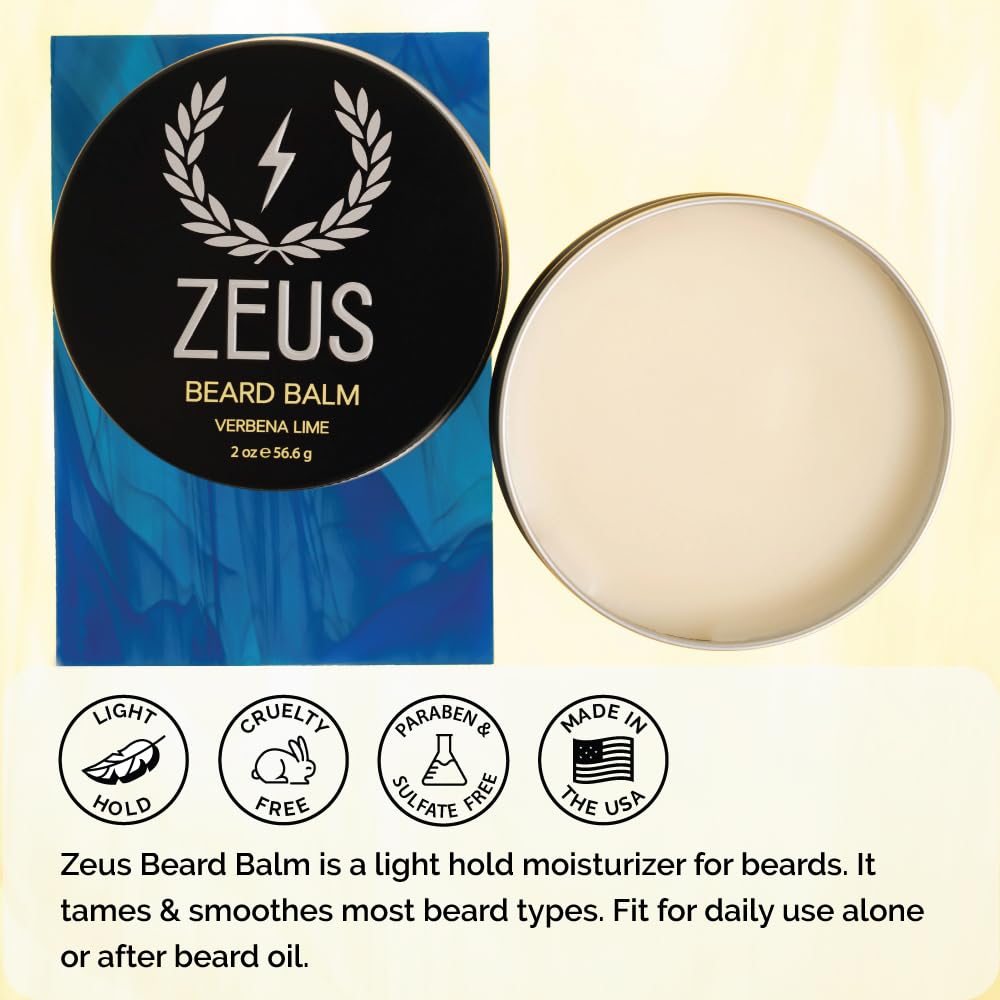 ZEUS Beard Balm, Natural Beeswax & Shea Butter Balm, Softening Conditioner for Facial Hair – MADE IN USA (Vanilla Rum) 2 oz.