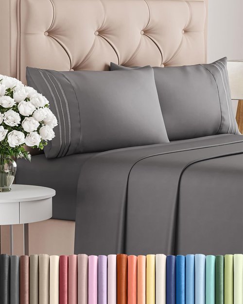 Queen Size 4-Piece Sheet Set - Comfy Cooling Bed Sheets for Luxurious Sleep | Deep Pockets, Soft & Wrinkle-Free - Dark Grey