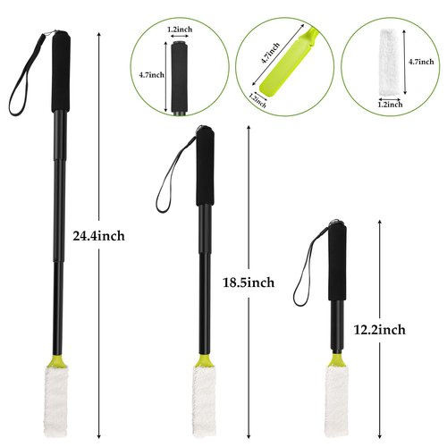 LYIGEOL Toe Cleaning Brush,Foot Brush with Reusable Drying Covers.Foot Scrubber with Telescopic Aluminum Alloy 12"-24",Long- Handled Toe Lotion Applicator for Seniors,Elderly, Disabled Men and Women