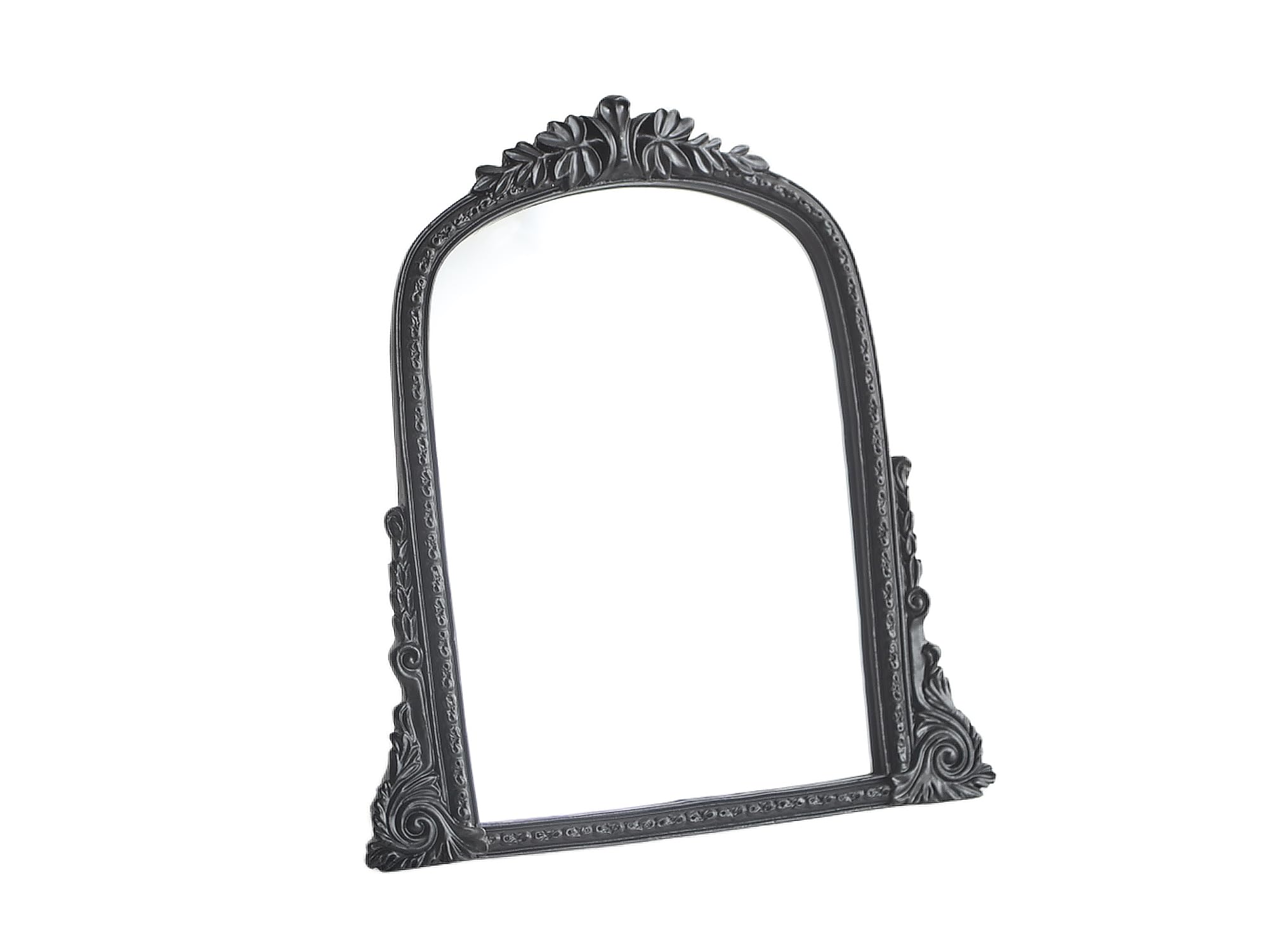 Vintage Black Vanity Makeup Mirror, Antique Arch Table Mirror with Carved Resin Frame, Small Standing Mirror for Bedroom, Living Room, Tabletop (13.2" x 12.8")