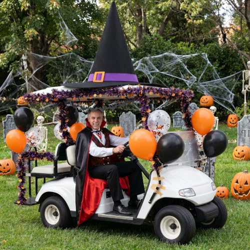 Halloween Witch Hat Car Decoration Kit for Golf Carts & Vehicles - Giant Felt Hat with Balloons & Banner