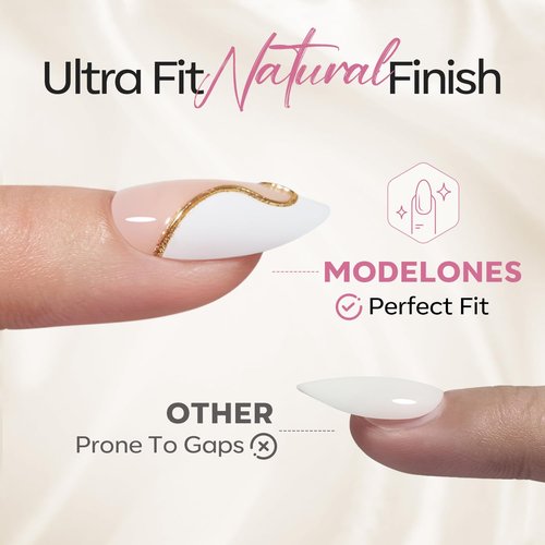 Modelones French Tip Press on Nails Almond, Short Almond Fake Nails, Semi-Transparent Soft Nail Kit with Nail Glue Adhesive Tabs Nail File, Spring Nails Press Ons 30Pcs 15 Sizes, Pink Flower