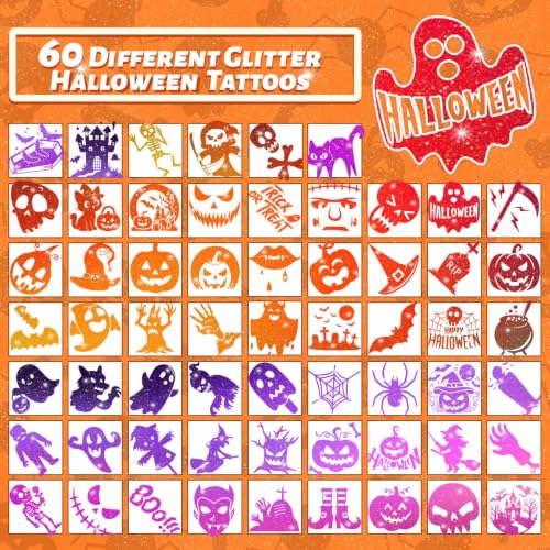 120 Pcs Glitter Halloween Temporary Tattoos for Kids - Halloween Variation