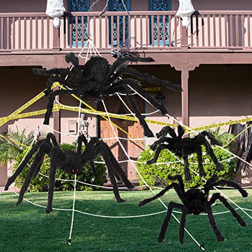 Halloween Hairy Spider Set 4 Pcs Large Realistic Outdoor Decor Props