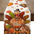 Thanksgiving Table Runner 13x108 Inches - Fall Decor, Turkey & Pumpkin Design