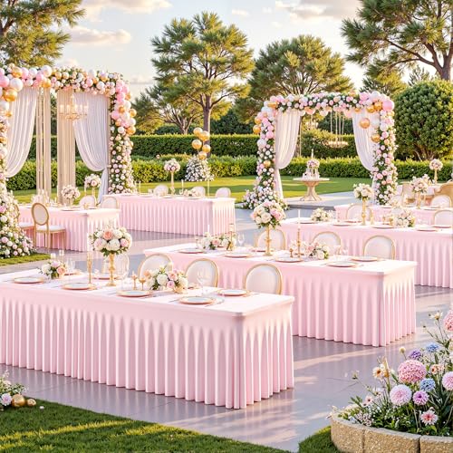 Pink Spandex Rectangle Tablecloth 6ft Pack - Elastic Fitted Cover with Skirt, 72x30 Inches, Pink