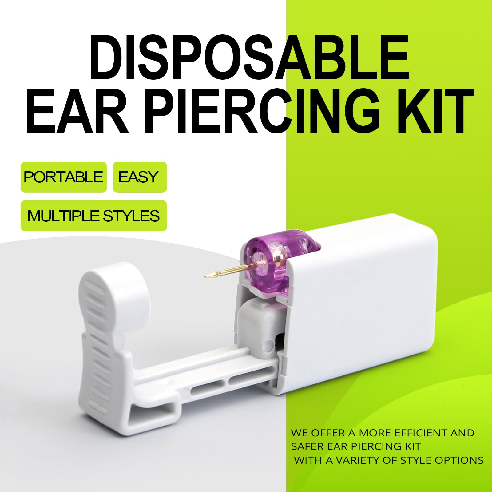 YINPAD 2 psc Ear Piercing Kit, Disposable ear piercing gun tool, pre-installed with gold 3mm pea earrings, at Home Self Piercing Kit (Little golden ball)