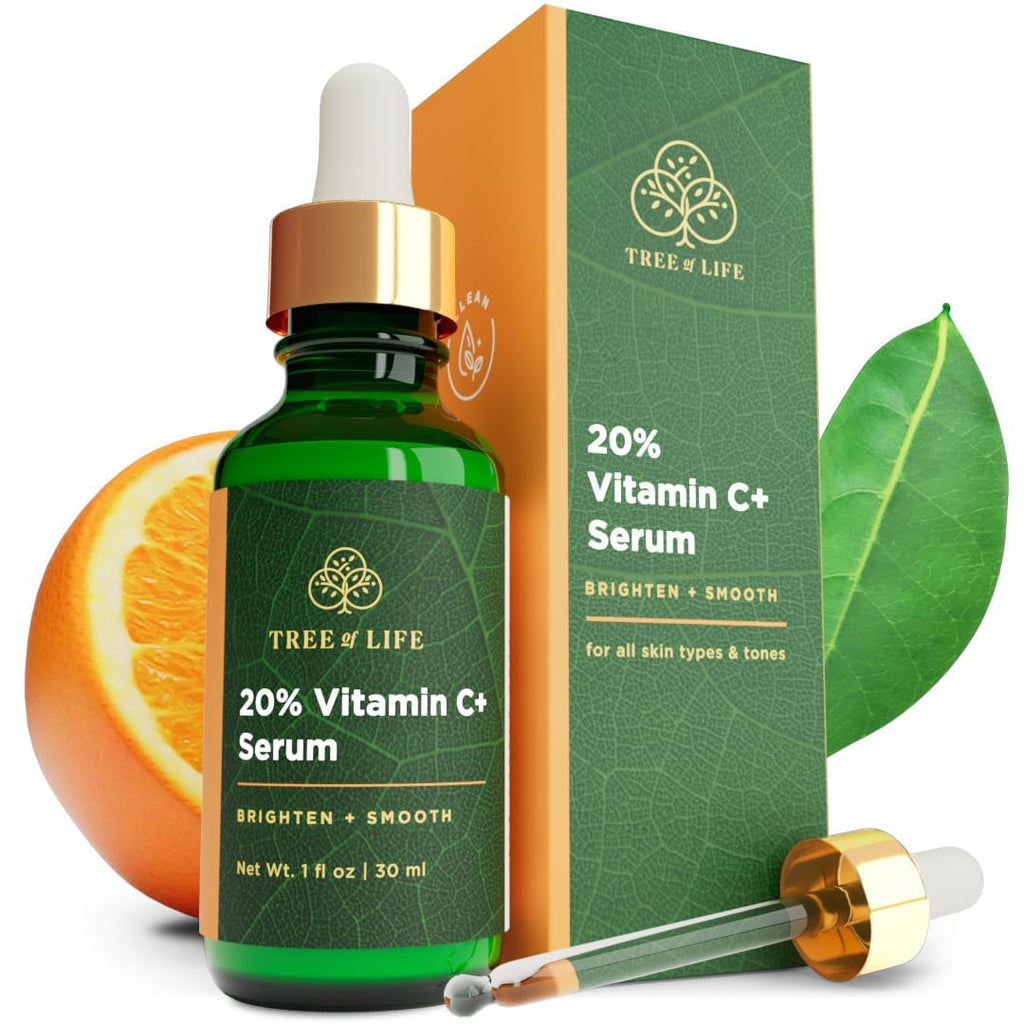 Tree of Life Beauty Hydrating Facial Serum - 20% Vitamin C & Vitamin E - Brightening Anti-Aging Treatment - 1 Fl Oz