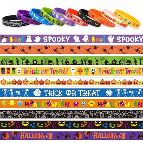 Halloween Rubber Bracelets Wristbands Set - 120pcs with 10 Styles for Kids Party Favors