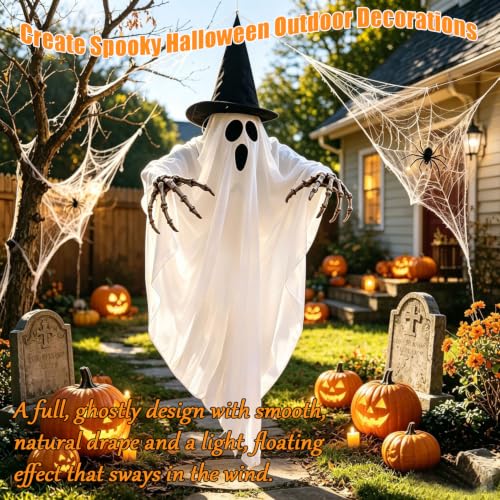 Halloween Ghost Decoration - 35.5-Inch Glowing Floating Ghost for Outdoor Halloween Decor