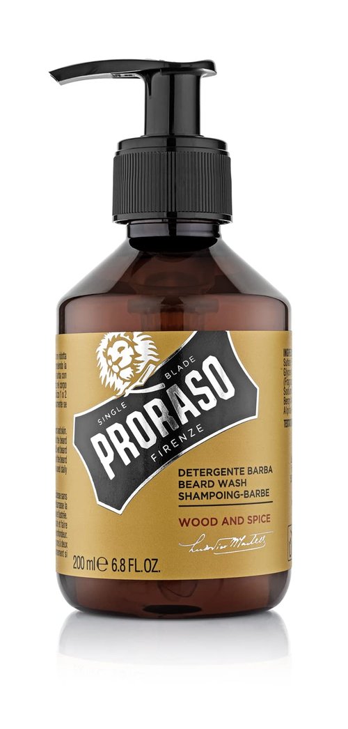 Proraso Wood and Spice Beard Wash - Moisturizing & Cleansing Cedarwood & Vanilla Beard and Face Wash - Men's Facial Cleanser - 6.8oz