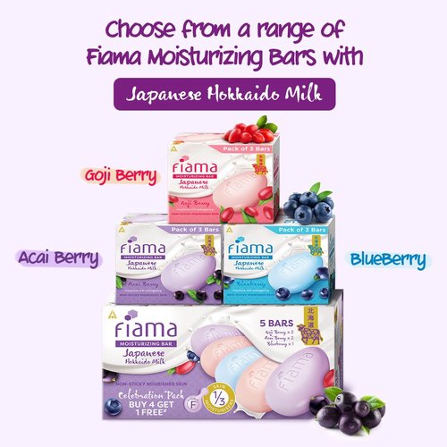 Fiama Moisturizing Soap Bars Celebration Pack | Japanese Hokkaido Milk & Berries | Pack of 5