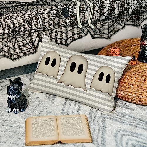 Grey Halloween Ghost Throw Pillow Cover 12x20 Inch Spooky Cushion Case for Sofa Couch