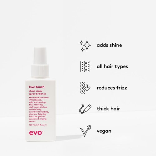 EVO Love Touch Hair Shine Spray - Lightweight, High Gloss & Frizz Control for All Hair Types | 3.4 fl oz